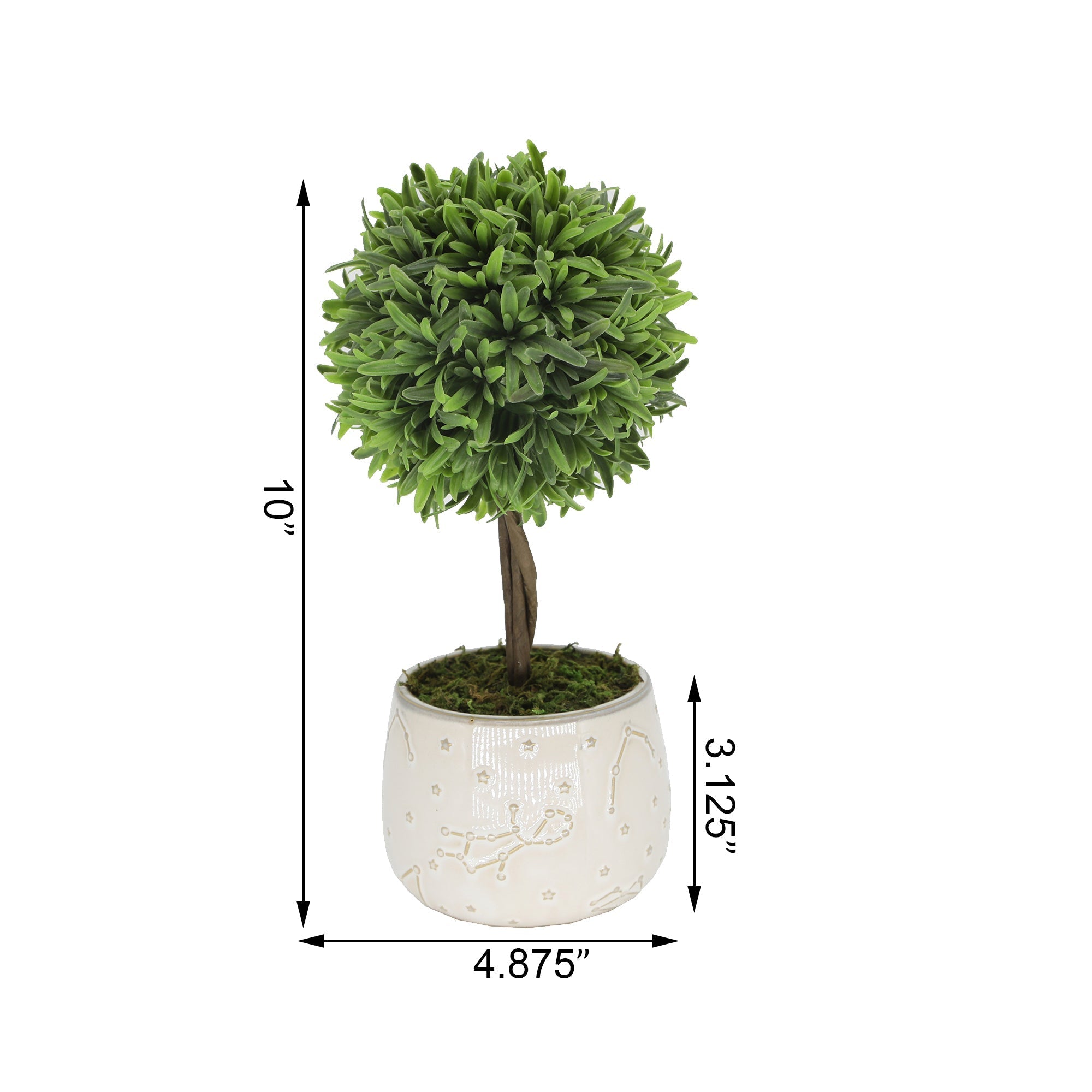  Flora Bunda Faux Boxwood Topiary In White Star Constellation Ceramic Pot - White - Bonton