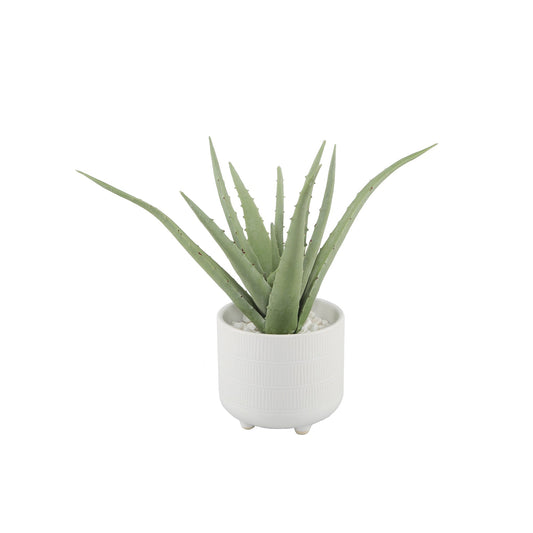 Faux Aloe Vera In Pressed Rows Relief Pattern Footed Pot