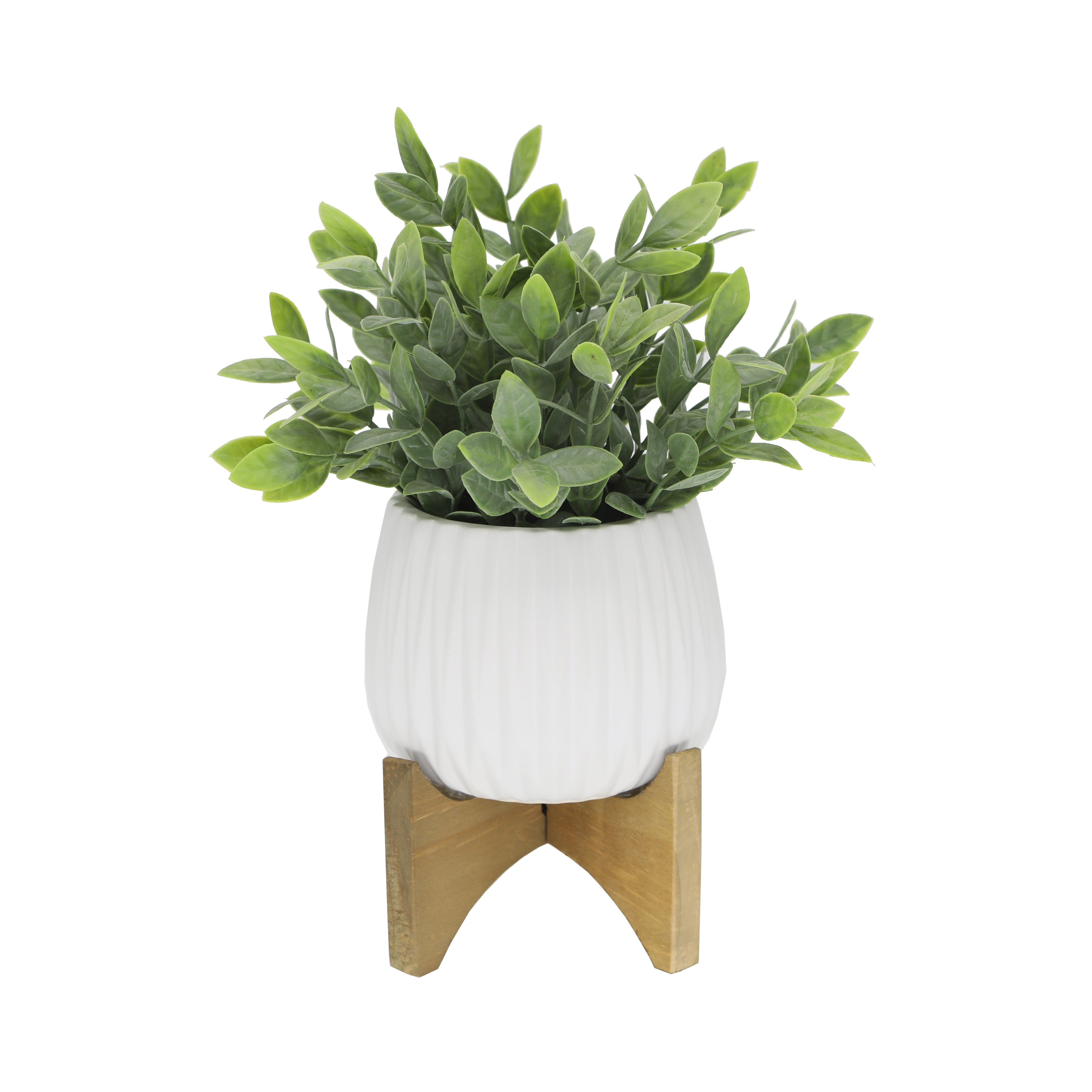  Flora Bunda Faux Tea Leaf In Draping Patterned Bowl Planter On Stand - White - Bonton