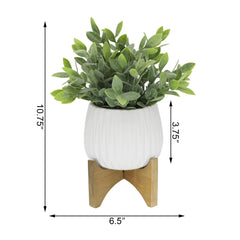 Faux Tea Leaf In Draping Patterned Bowl Planter On Stand