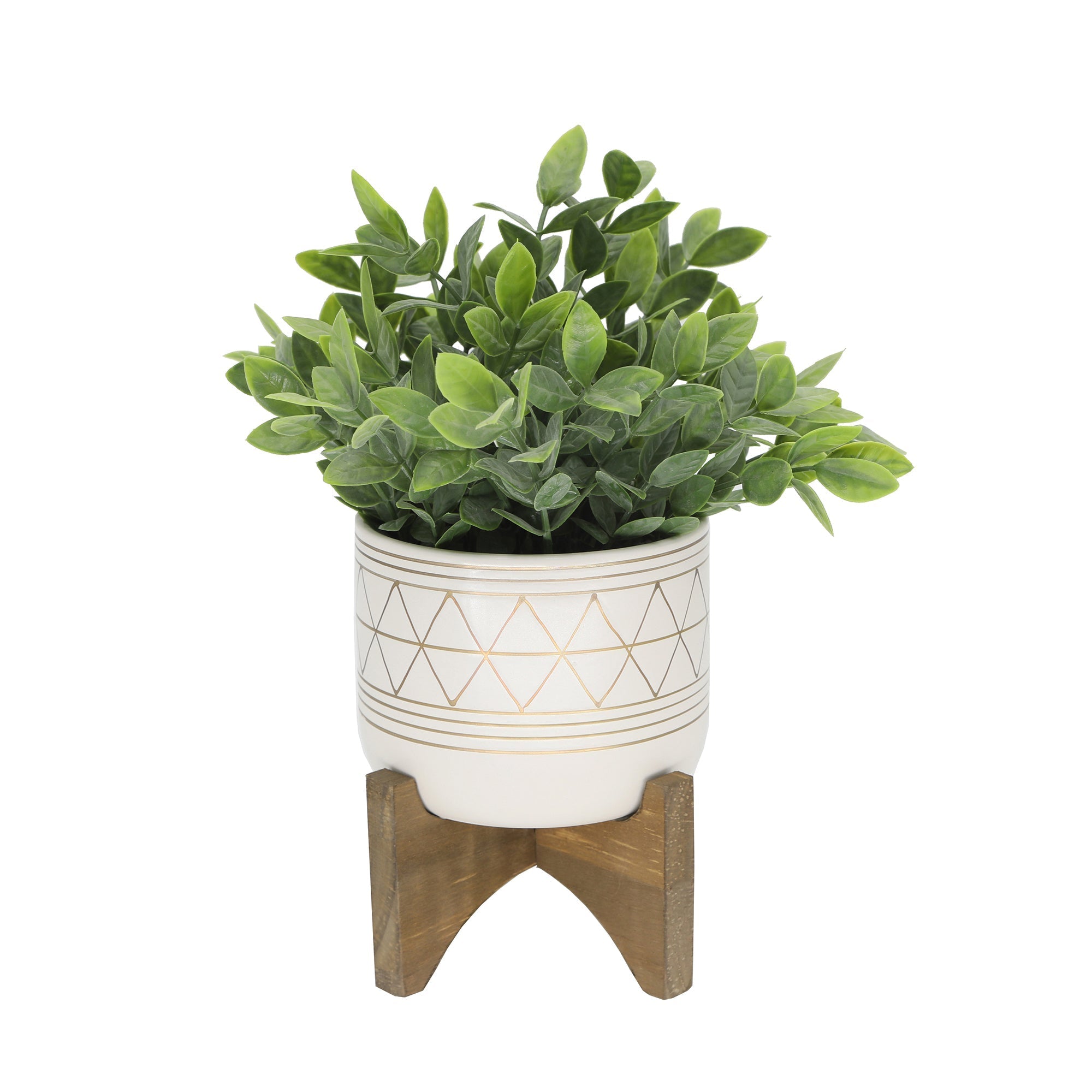  Flora Bunda Tea Plant In Gilt Line Art Ceramic Footed Planter - White/Gold - Bonton