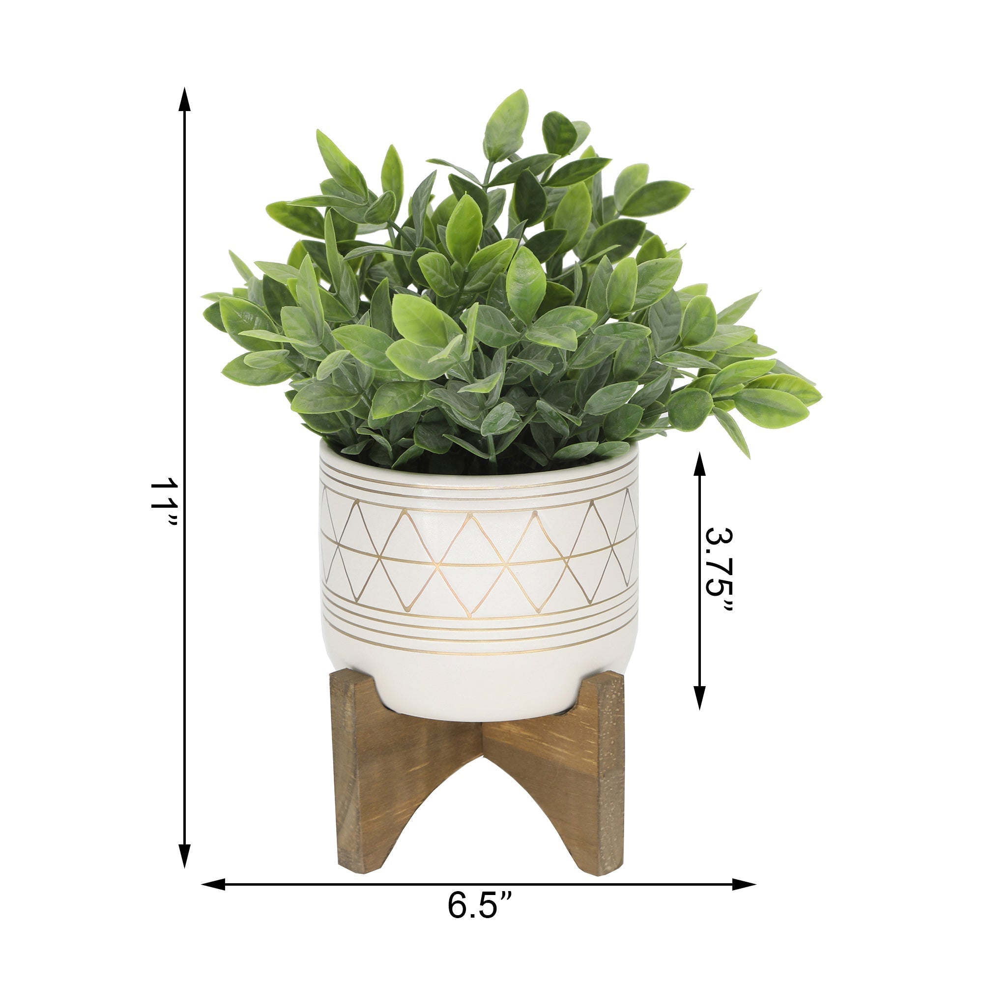  Flora Bunda Tea Plant In Gilt Line Art Ceramic Footed Planter - White/Gold - Bonton