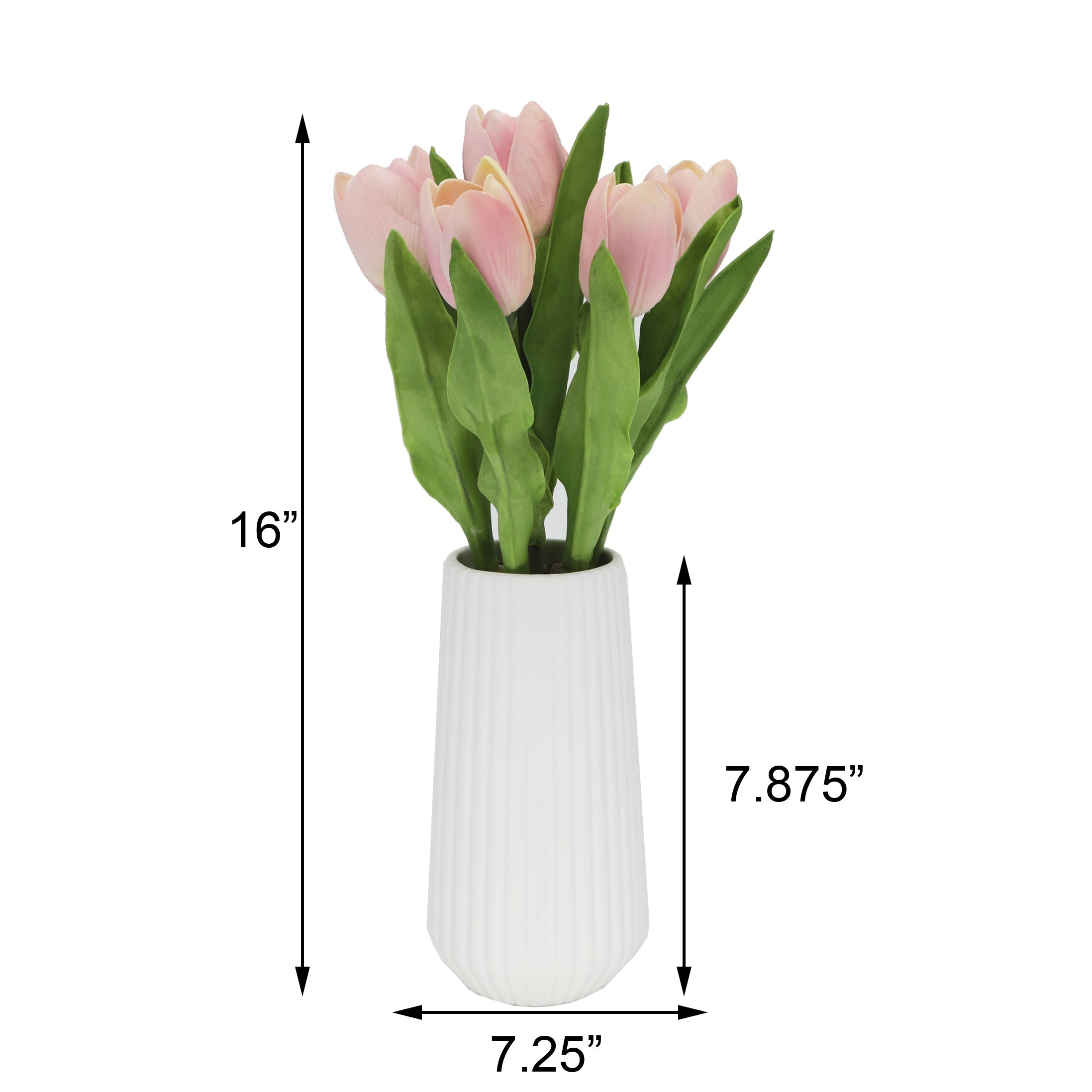  Flora Bunda Real-Touch Tulips In Ceramic Vase - Pink - Bonton