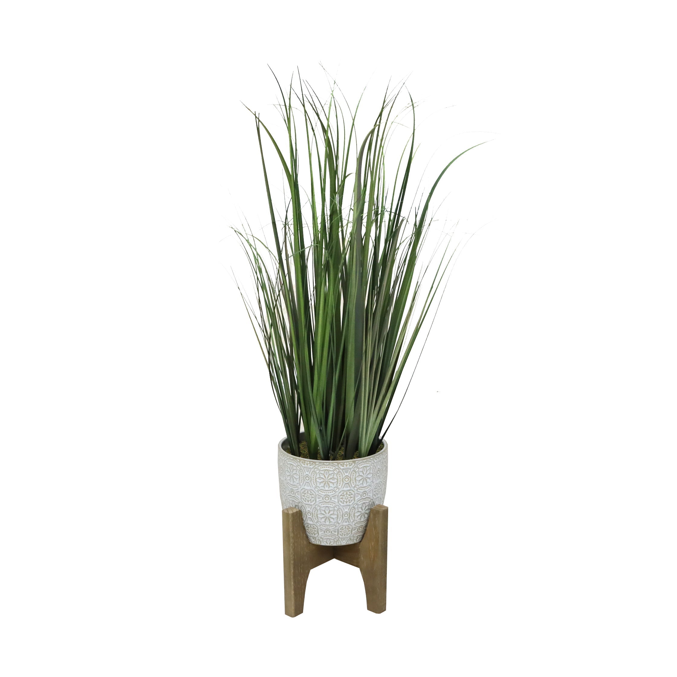  Flora Bunda Tall Onion Grass In Cathedral Mosaic Ceramic Pot - White - Bonton