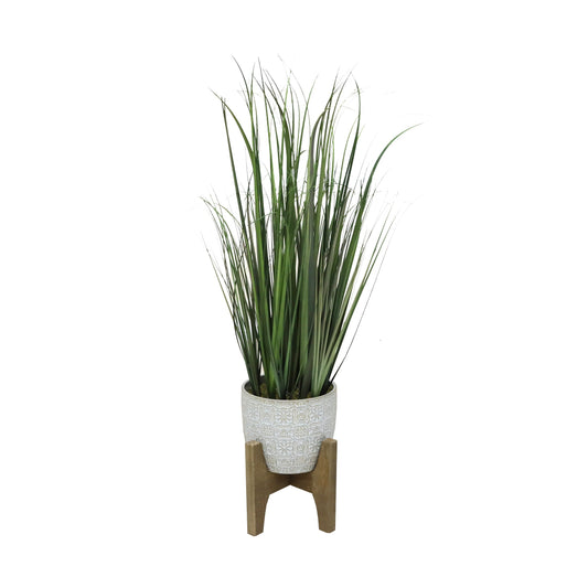 Tall Onion Grass In Cathedral Mosaic Ceramic Pot