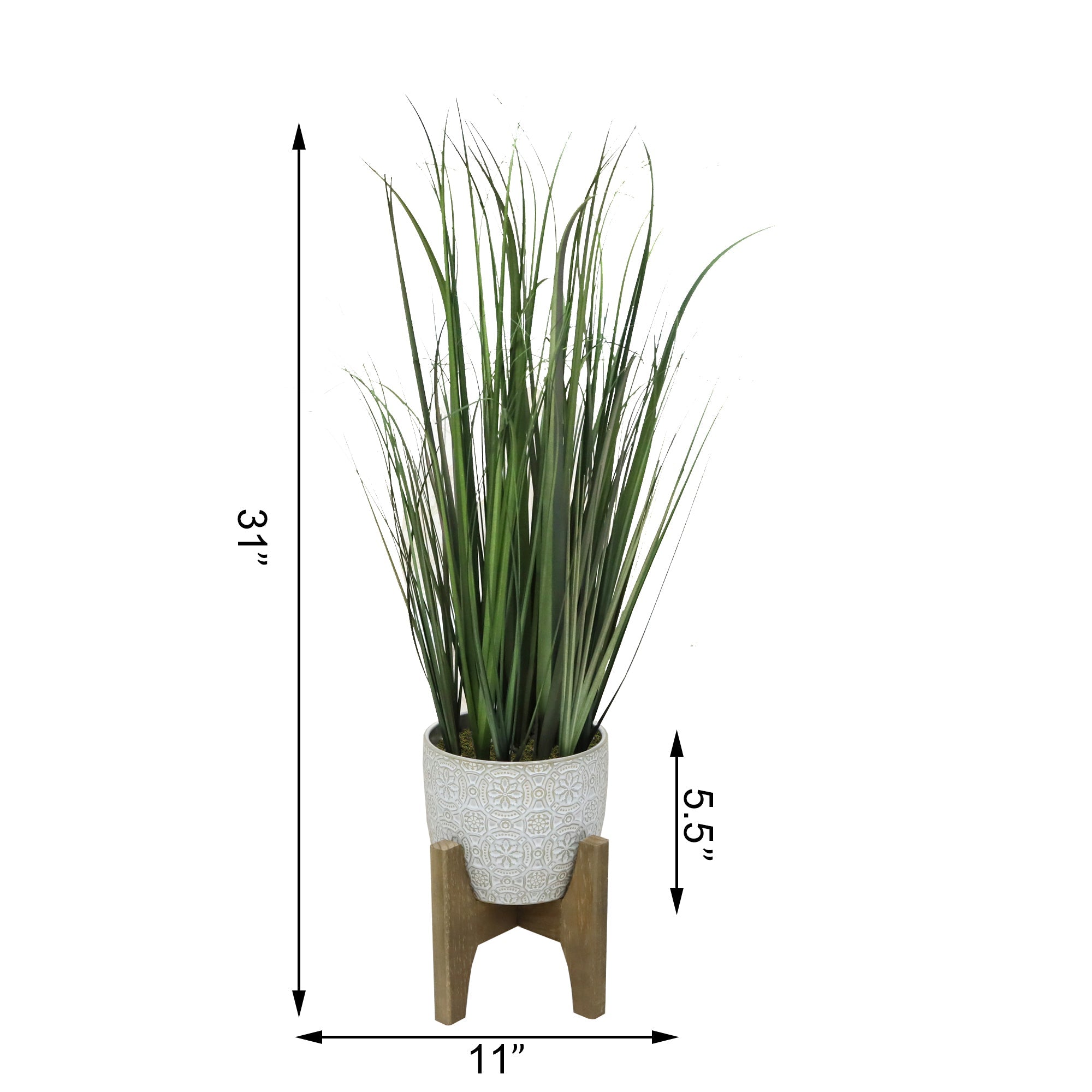  Flora Bunda Tall Onion Grass In Cathedral Mosaic Ceramic Pot - White - Bonton