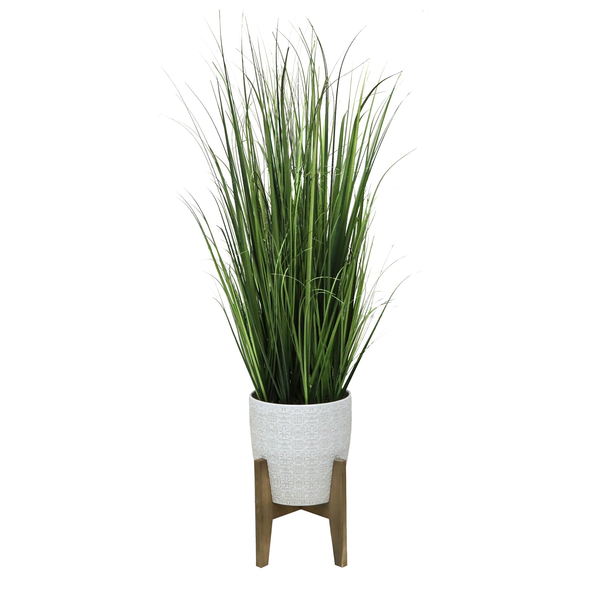  Flora Bunda Tall Onion Grass In Cathedral Ceramic Floor Planter - White - Bonton