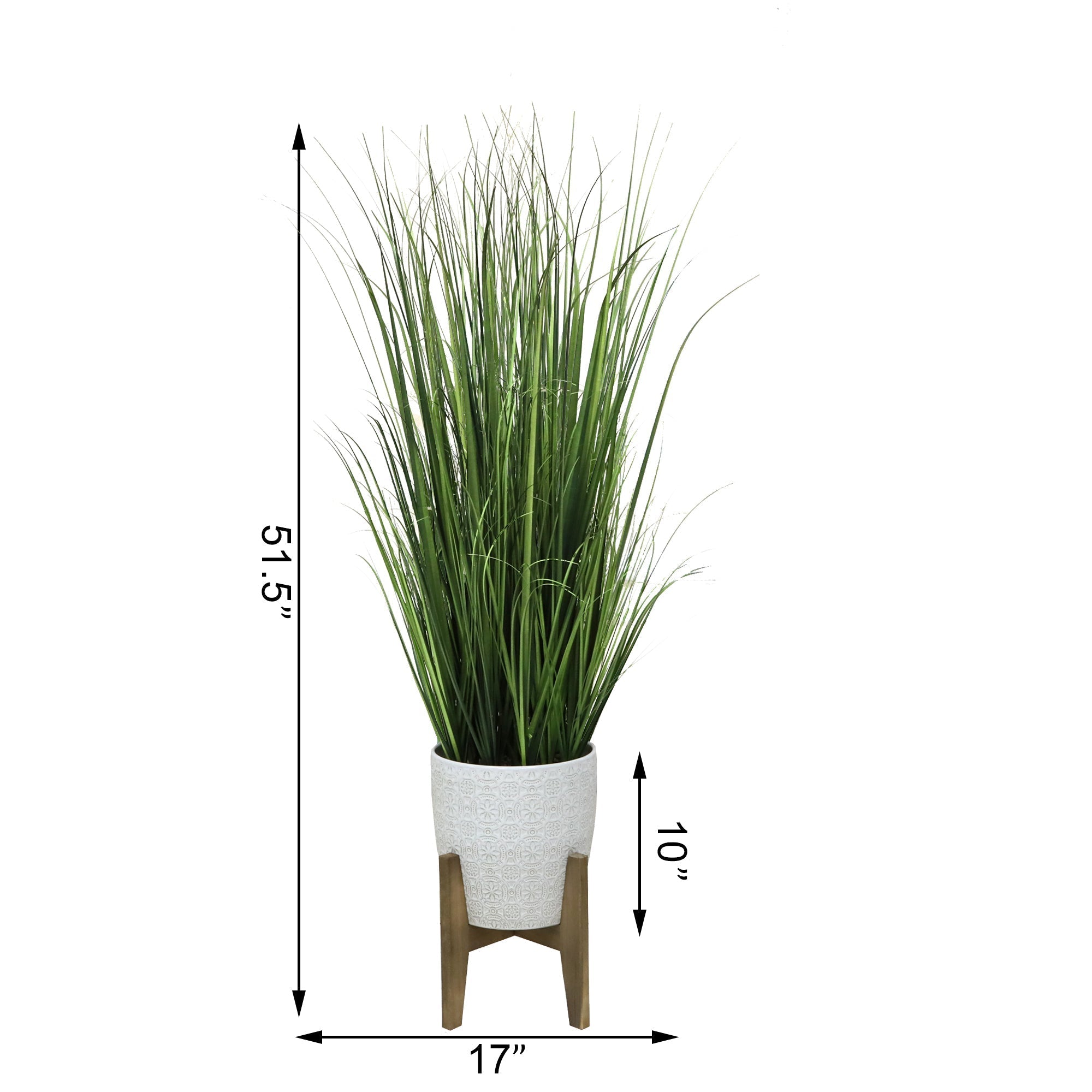  Flora Bunda Tall Onion Grass In Cathedral Ceramic Floor Planter - White - Bonton