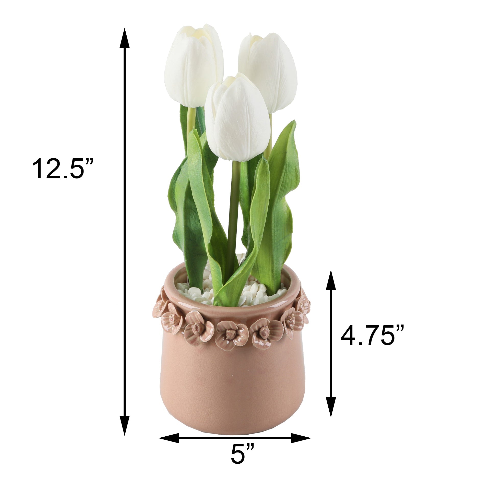  Flora Bunda Three True to Life Tulips In Mauve Pink Pot - White - Bonton