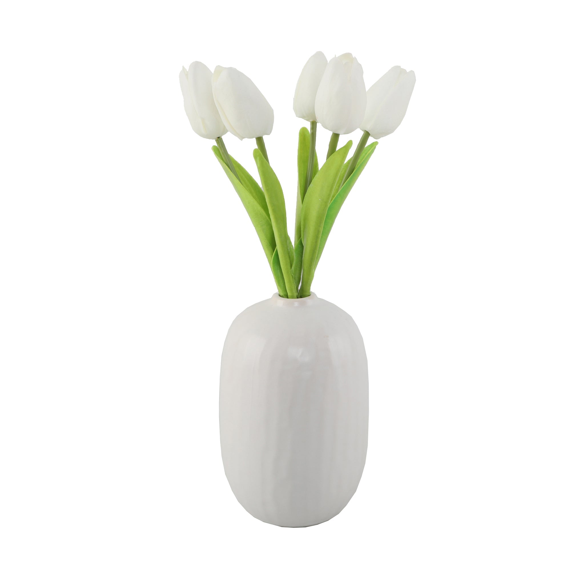  Flora Bunda True to Life White Tulips In Ceramic Vase - White - Bonton