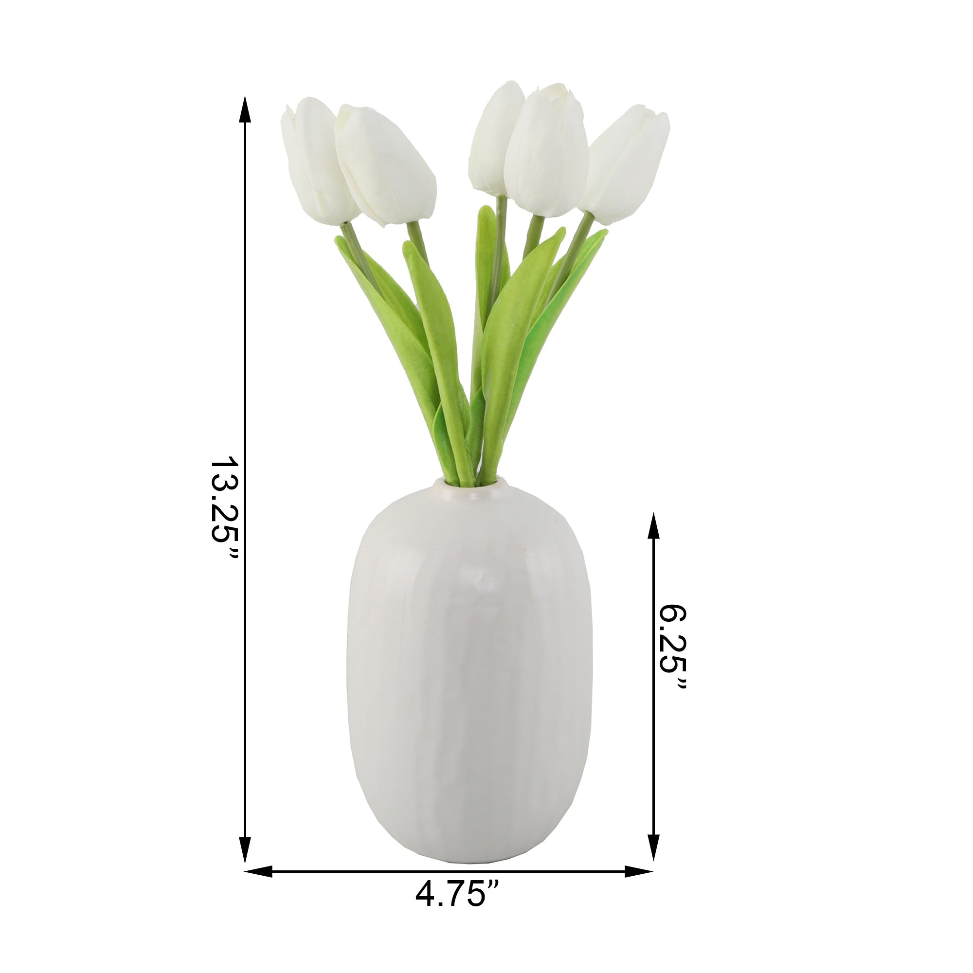  Flora Bunda True to Life White Tulips In Ceramic Vase - White - Bonton