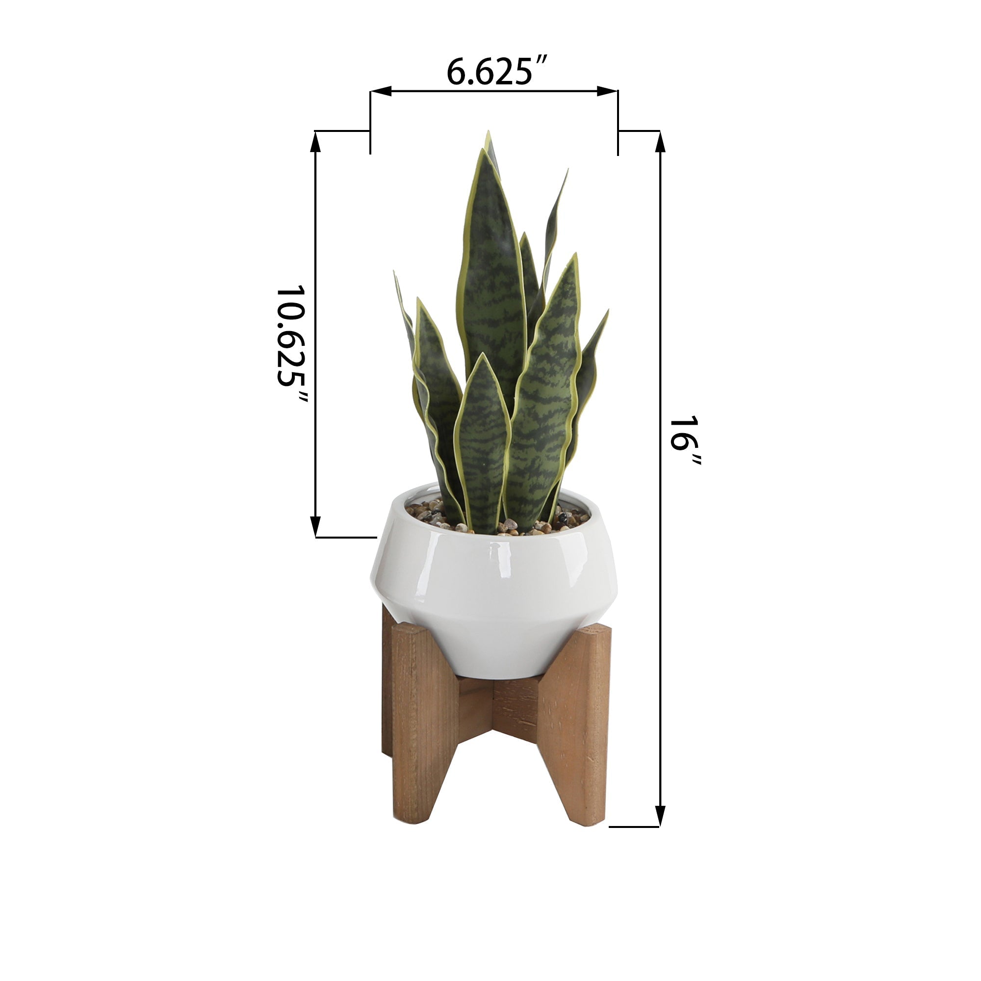  Flora Bunda Faux Snake Plant In Ceramic On Stand - White/Green - Bonton