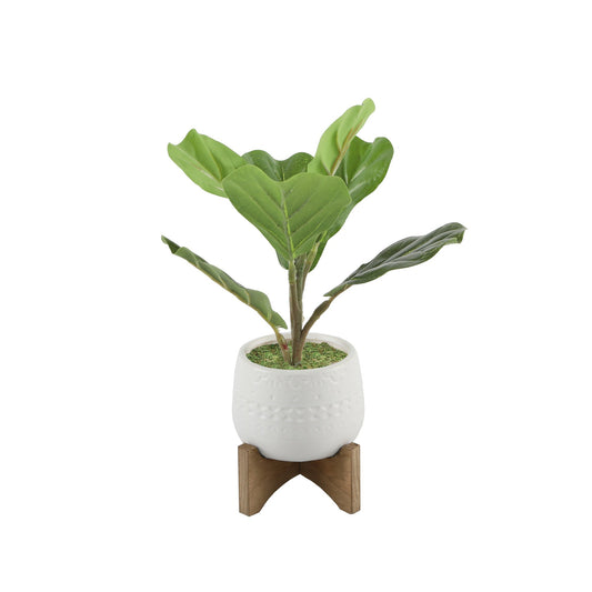 Faux Fiddle Leaf Fig In Rounded Bowl Ceramic Planter