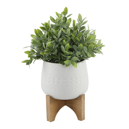 Faux Tea-Leaf In Stone Look Pressed Pattern Ceramic Planter