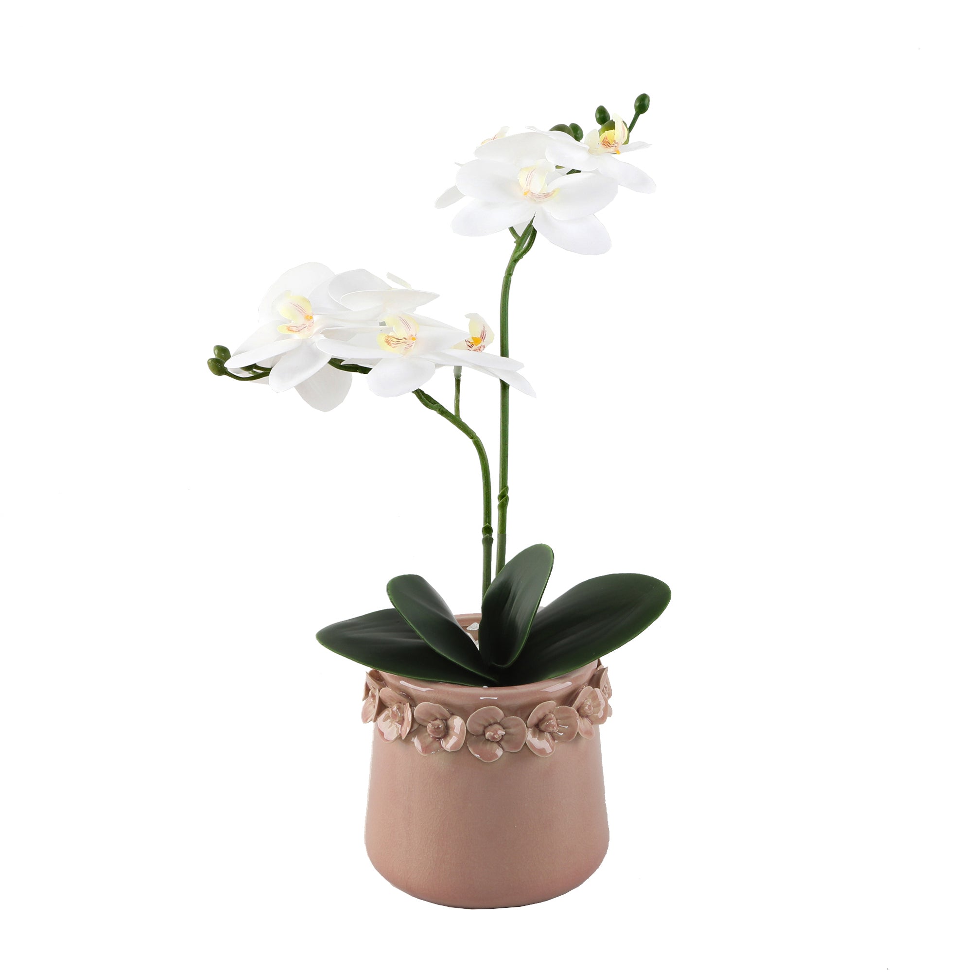  Flora Bunda True to Life Faux Orchids In Mauve Pink Pot - White - Bonton