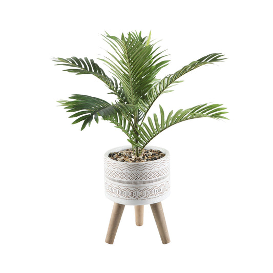 Faux Tropical Palm In Tribal Line Art Fiberglass Planter