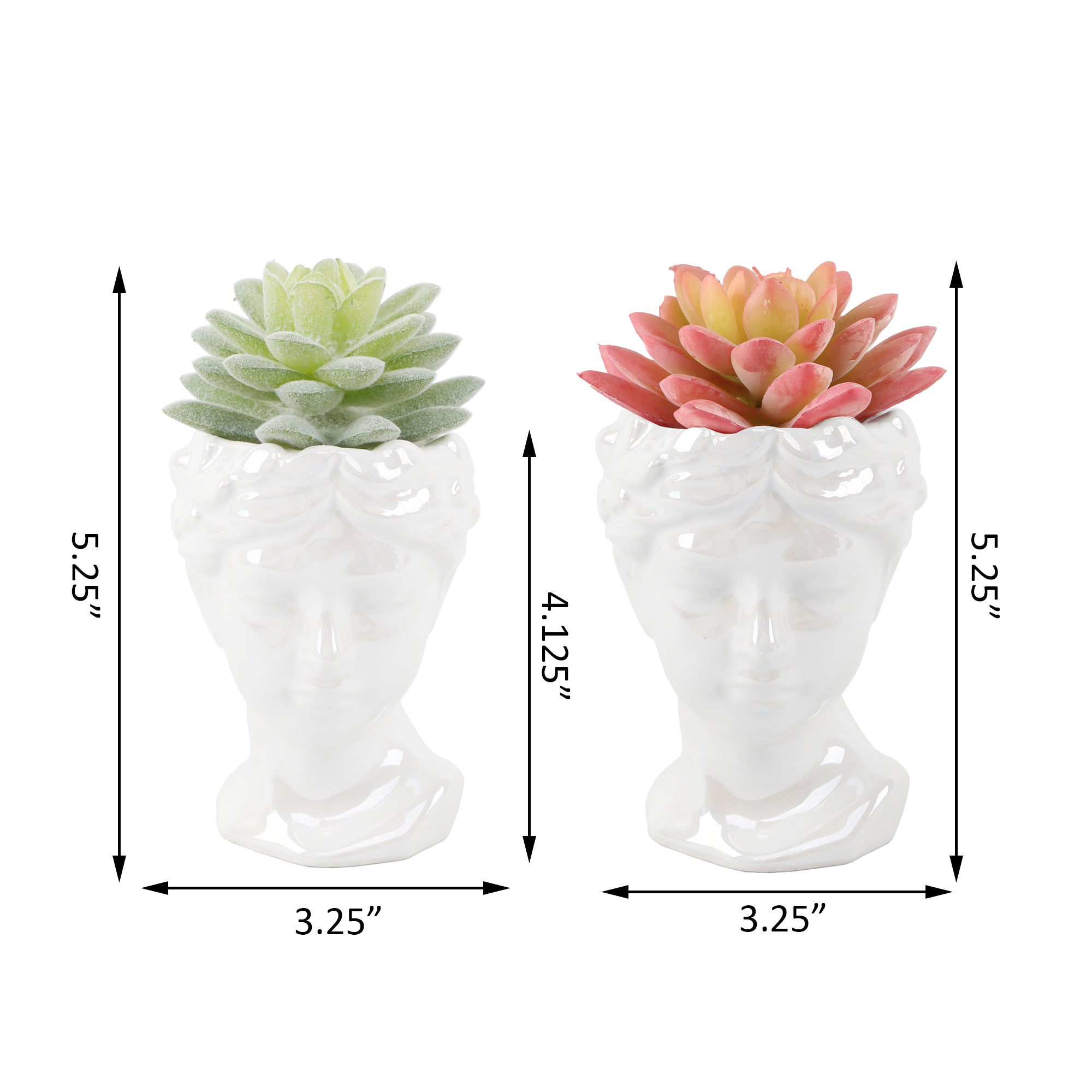  Flora Bunda Set of 2 High Gloss Pearl White Busts with Faux Succulents - Pearl White - Bonton