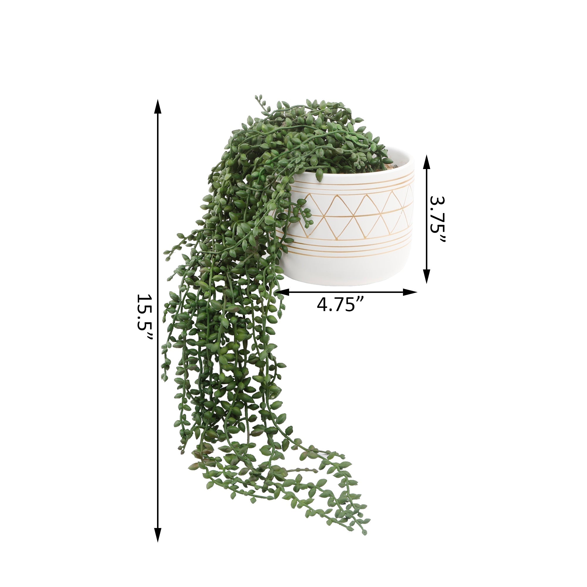  Flora Bunda Faux String Of Beads In Gold Line Art Ceramic Planter - White/Gold - Bonton