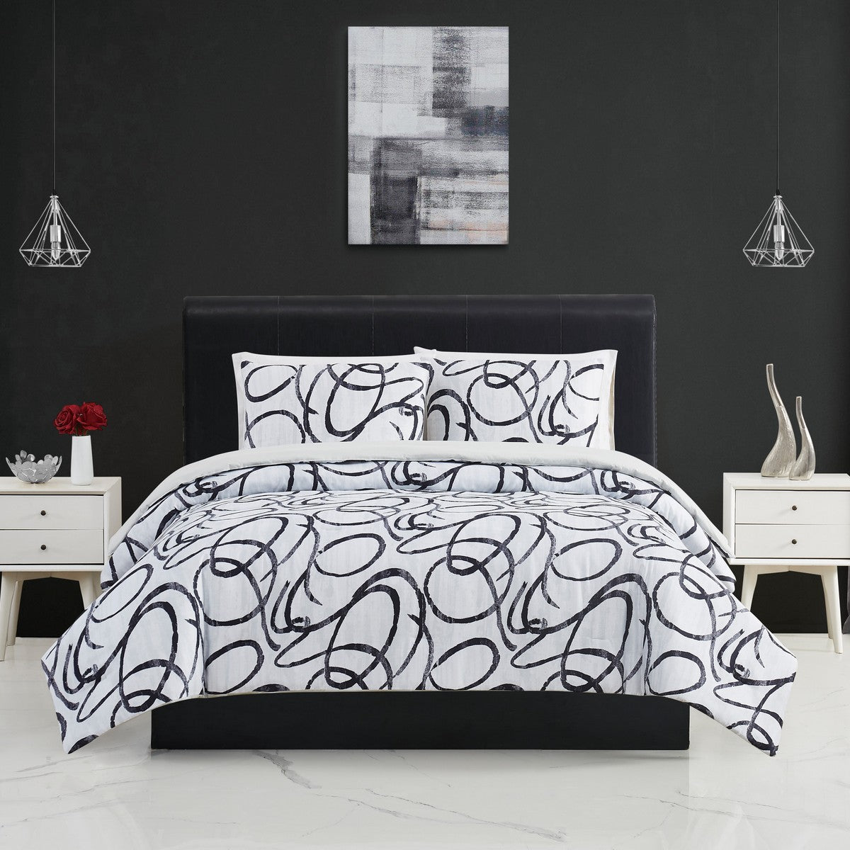  Christian Siriano NY Mimic Comforter Set - White and Black - Bonton