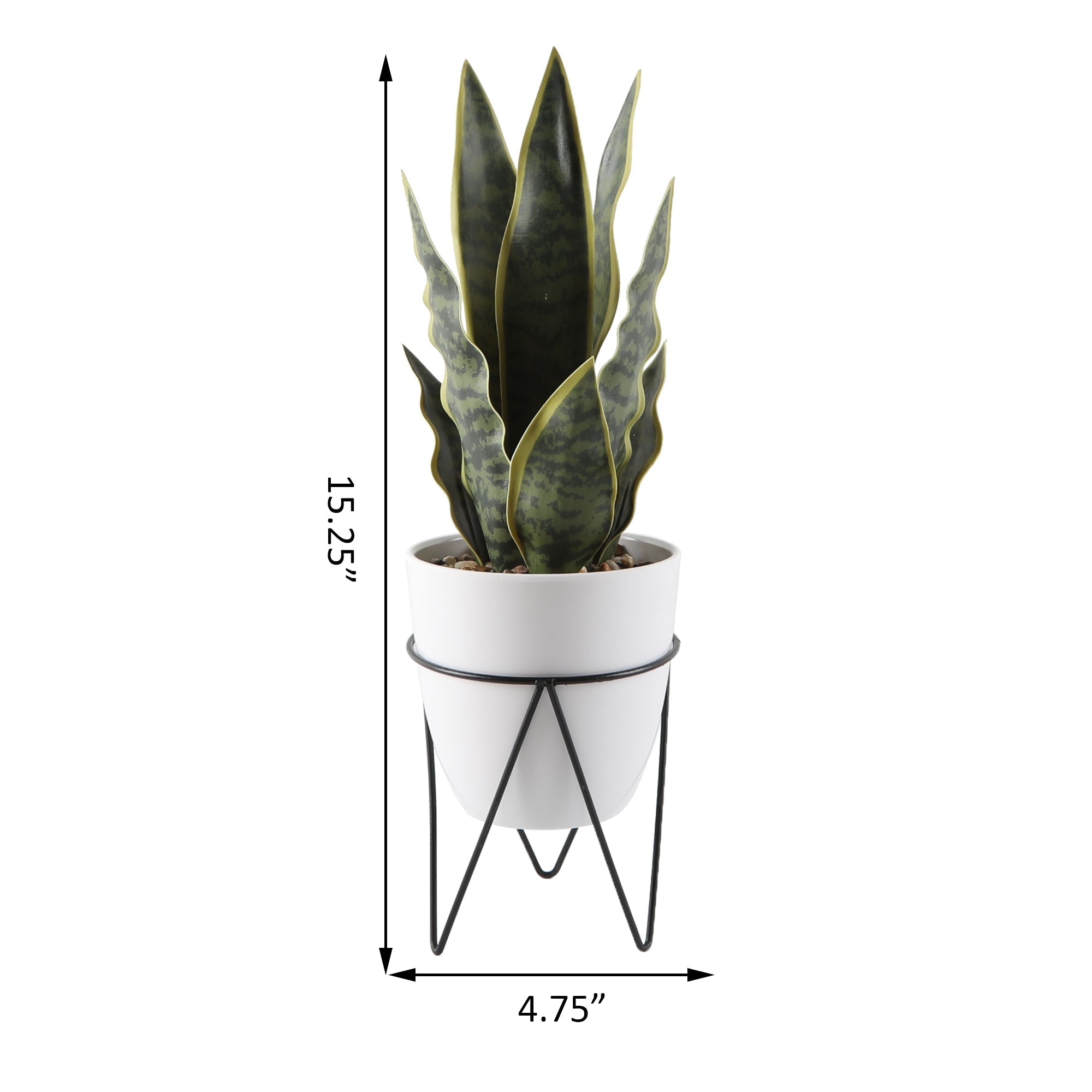  Flora Bunda Faux Snake Plant in White Pot with Black Metal Stand - White/Black - Bonton