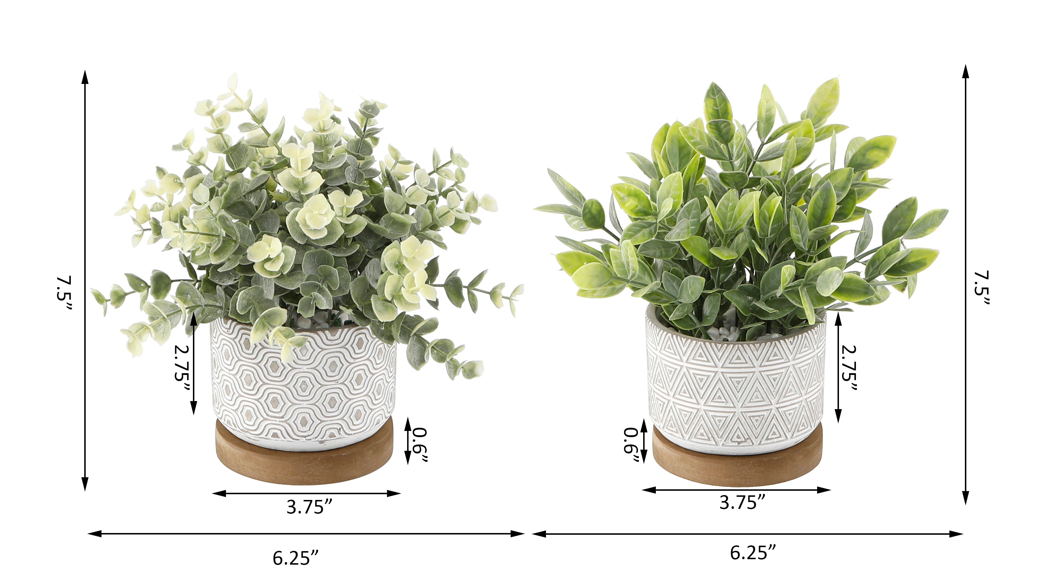  Flora Bunda Faux Eucalyptus and Tea Leaf Complimenting Planters - Gray - Bonton