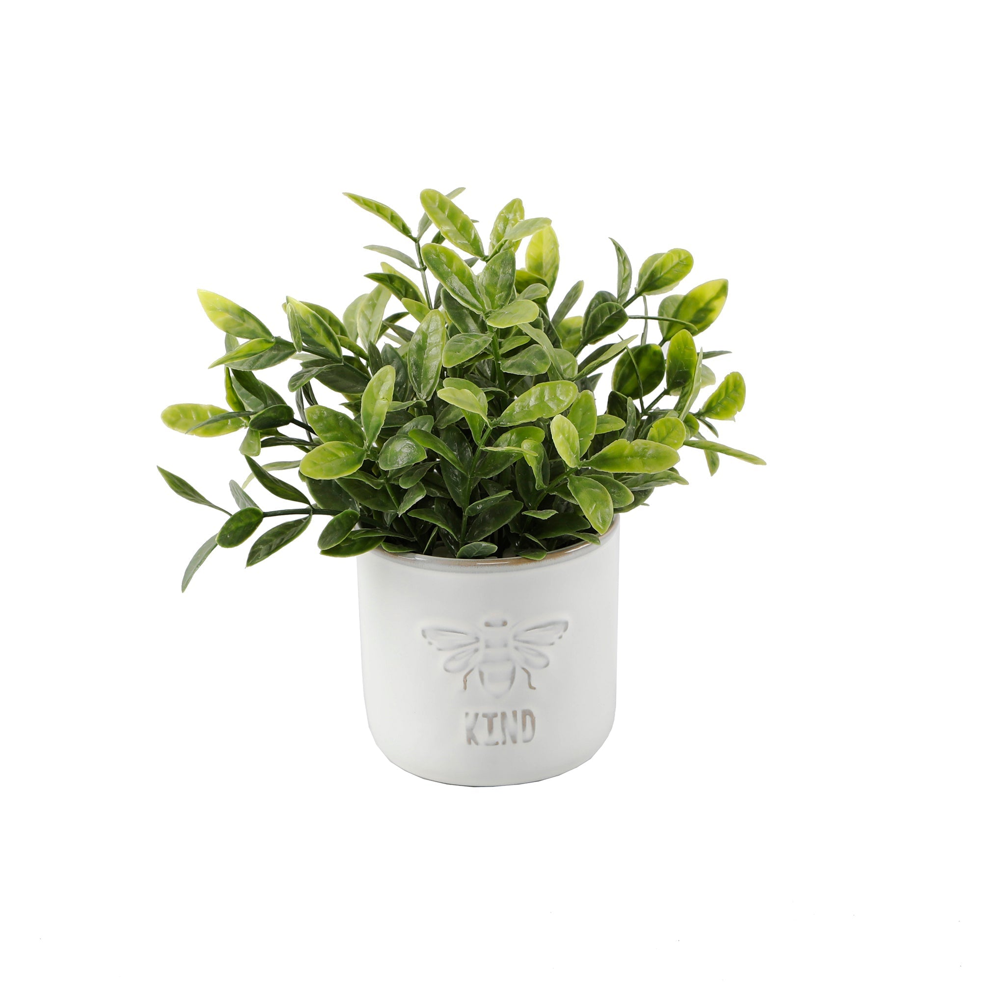  Flora Bunda Set of 2 Bee Kind, Bee Happy Faux Greenery Planters - Ivory White - Bonton