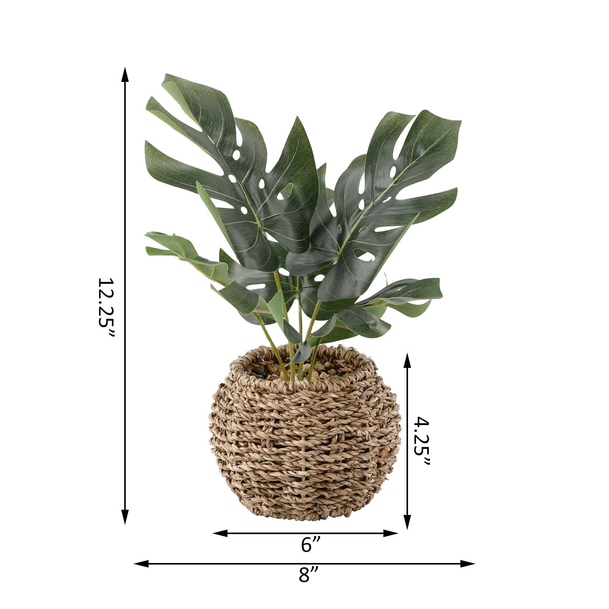  Flora Bunda Faux Split Leaf Philodendron In Straw Basket - Brown - Bonton