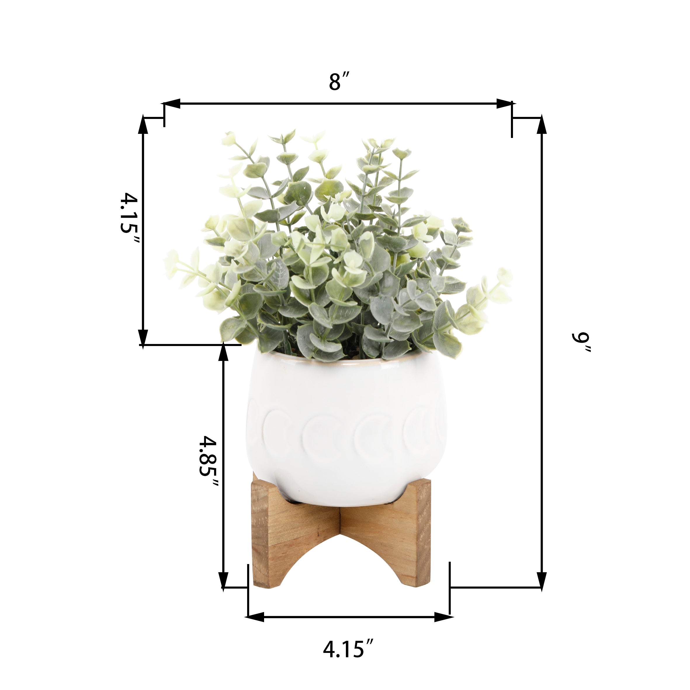  Flora Bunda Ivory Big Moon Phase Pot On Stand Featuring Eucalyptus - White/Green - Bonton