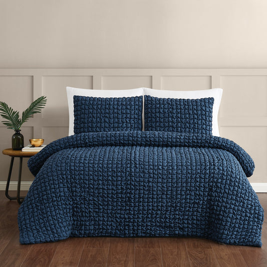 Textured Puff Comforter Set Blue