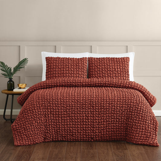 Textured Puff Comforter Set Rust