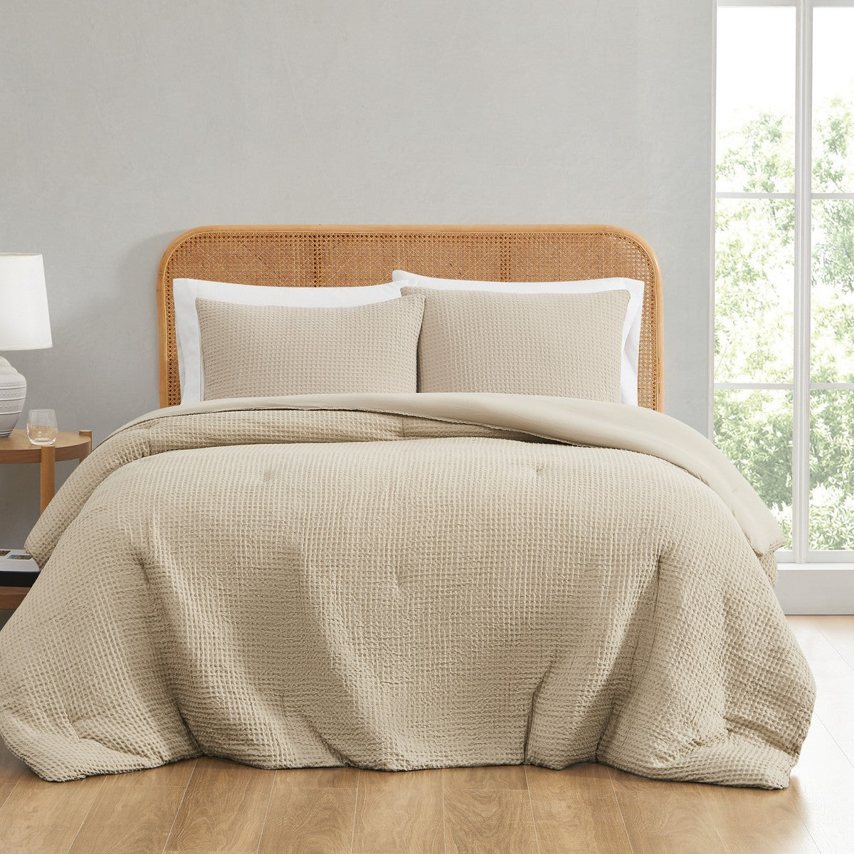  Textured Waffle Comforter Set - Beige - Bonton