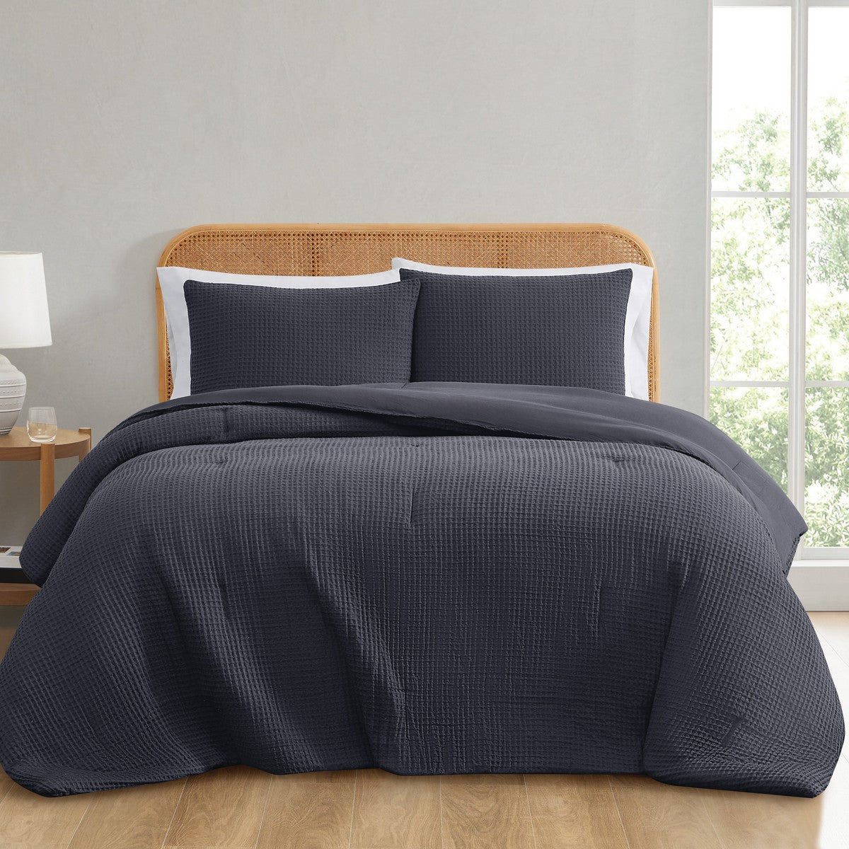  Textured Waffle Comforter Set - Charcoal Grey - Bonton