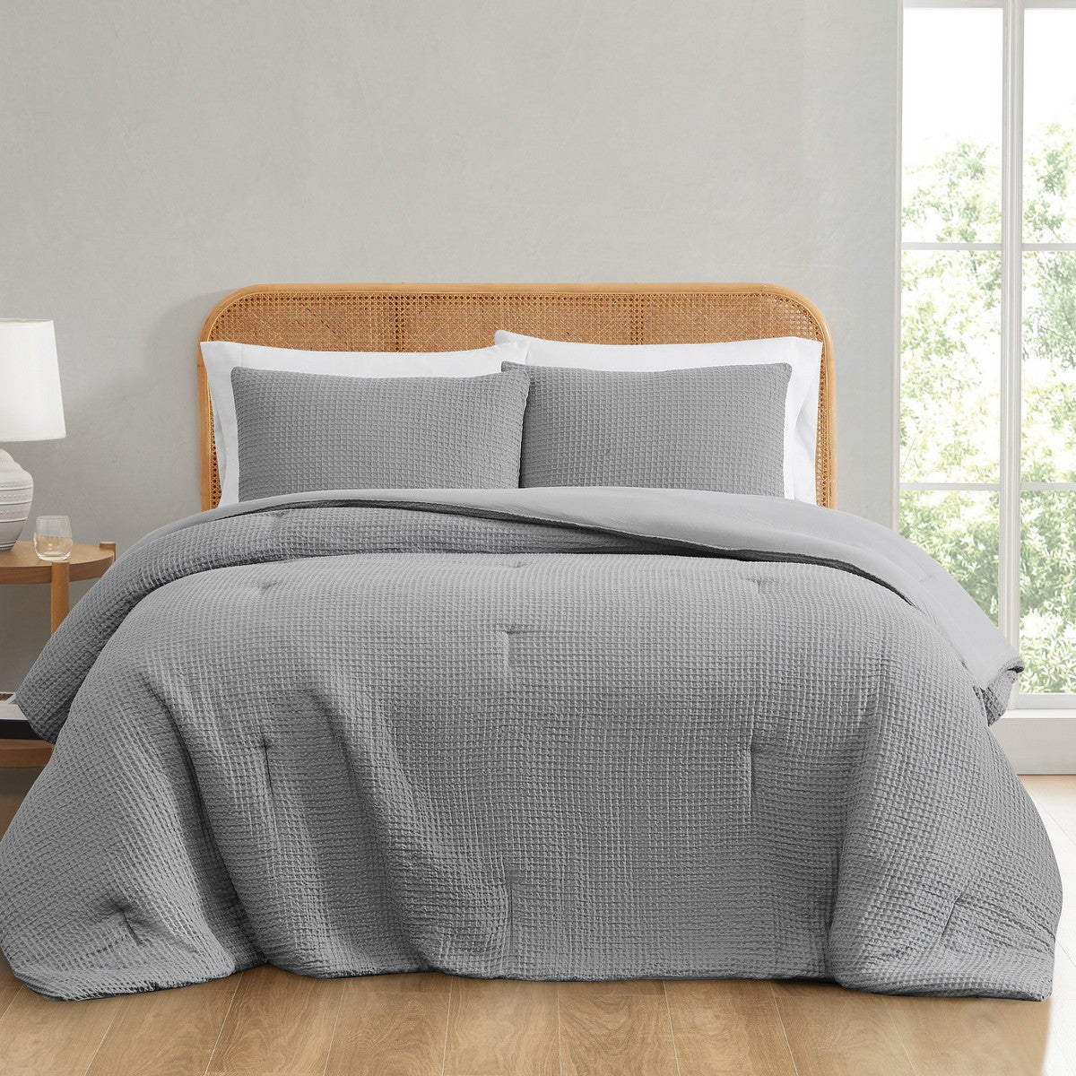  Textured Waffle Comforter Set - Grey - Bonton