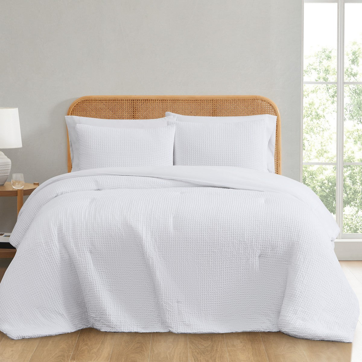  Textured Waffle Comforter Set - White - Bonton