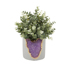 Faux Tea Eucalyptus In Amethyst Crystal Planter