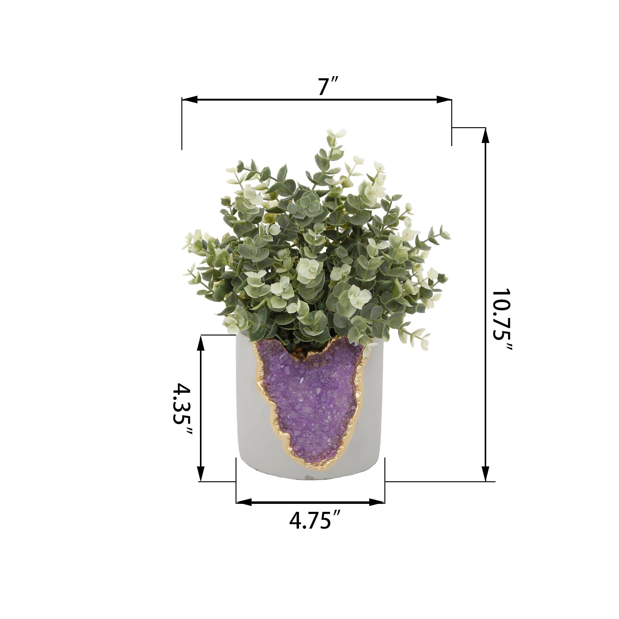  Flora Bunda Faux Tea Eucalyptus In Amethyst Crystal Planter - Purple/Gray/Green - Bonton