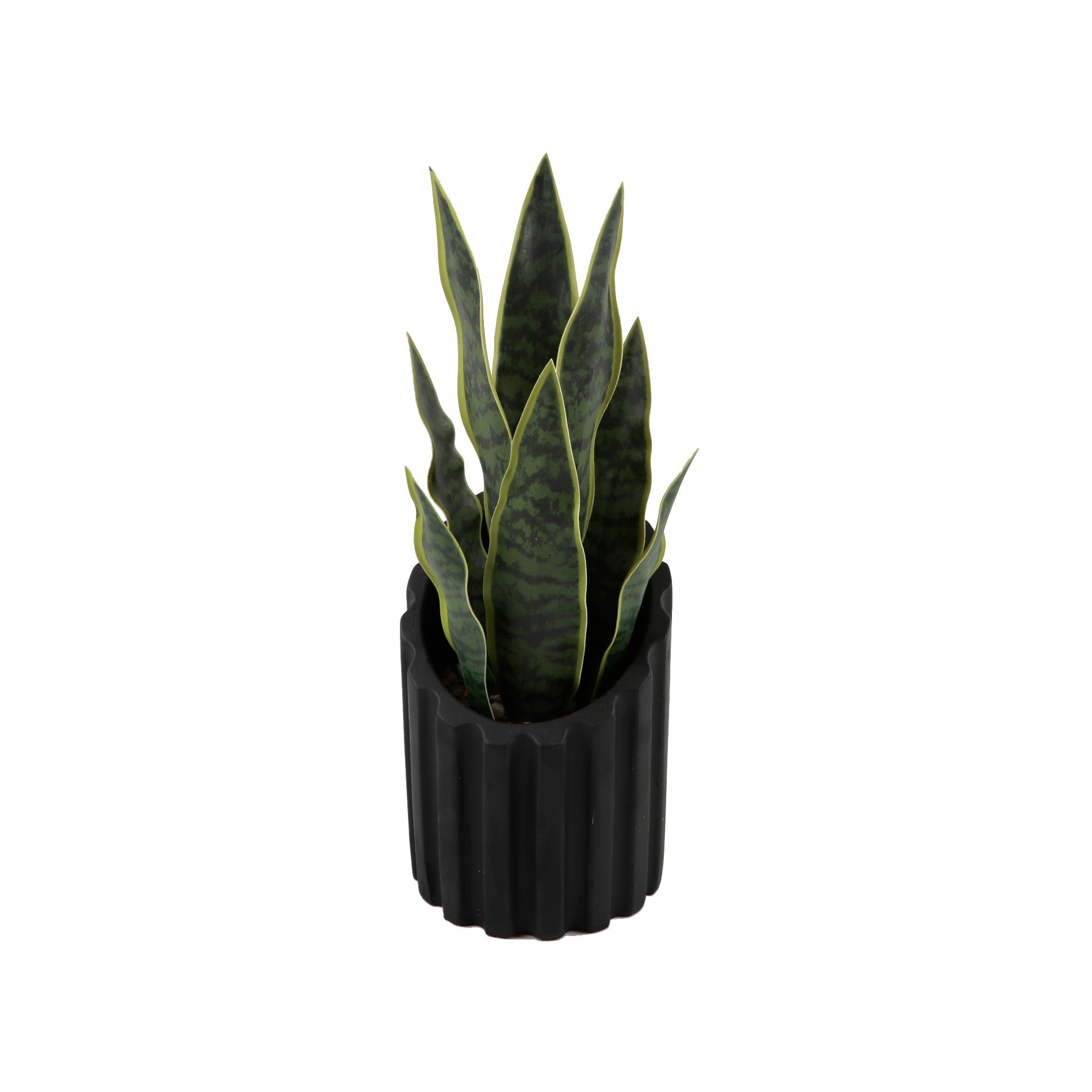  Flora Bunda Faux Snake Plant In Cement Pot - Black/Green - Bonton