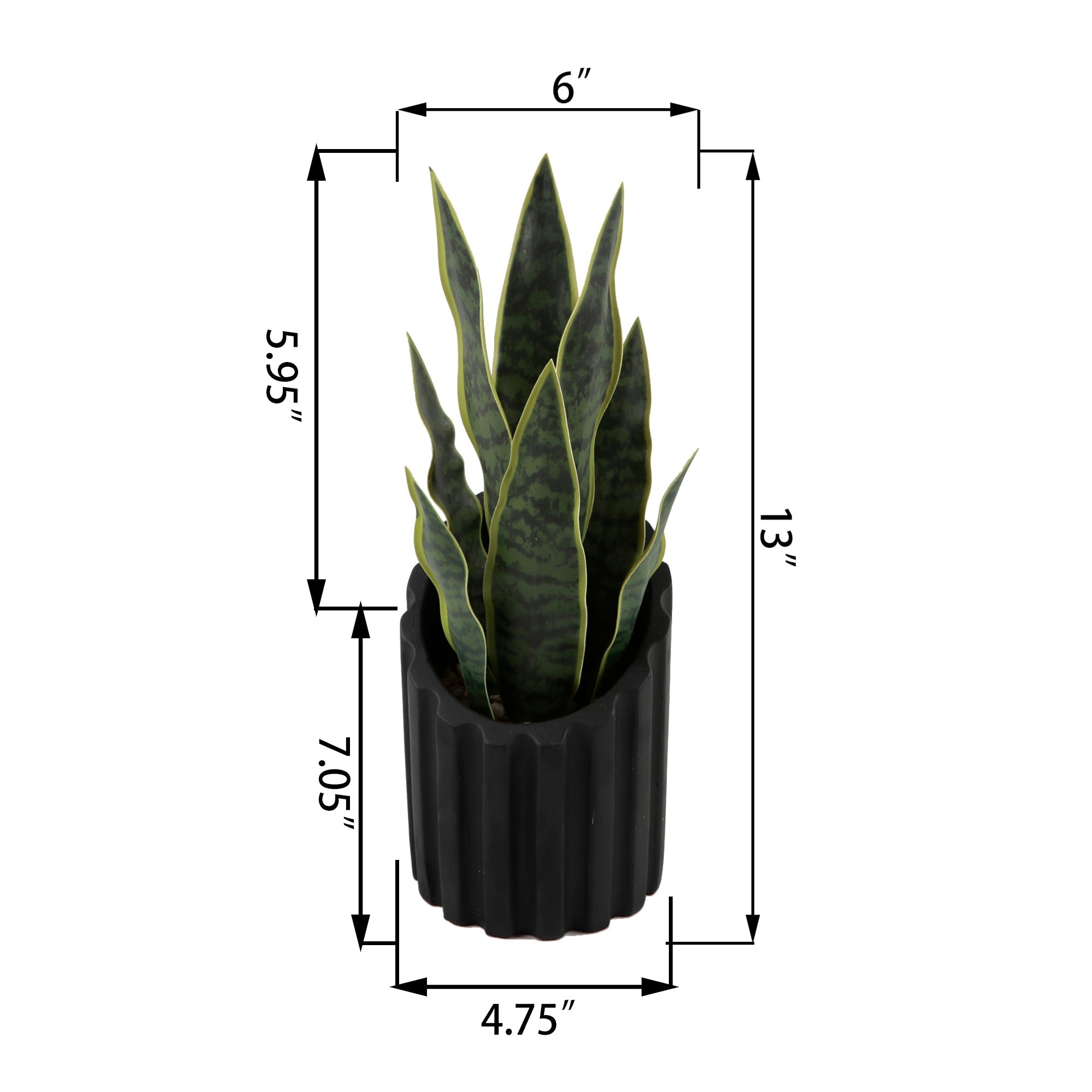  Flora Bunda Faux Snake Plant In Cement Pot - Black/Green - Bonton