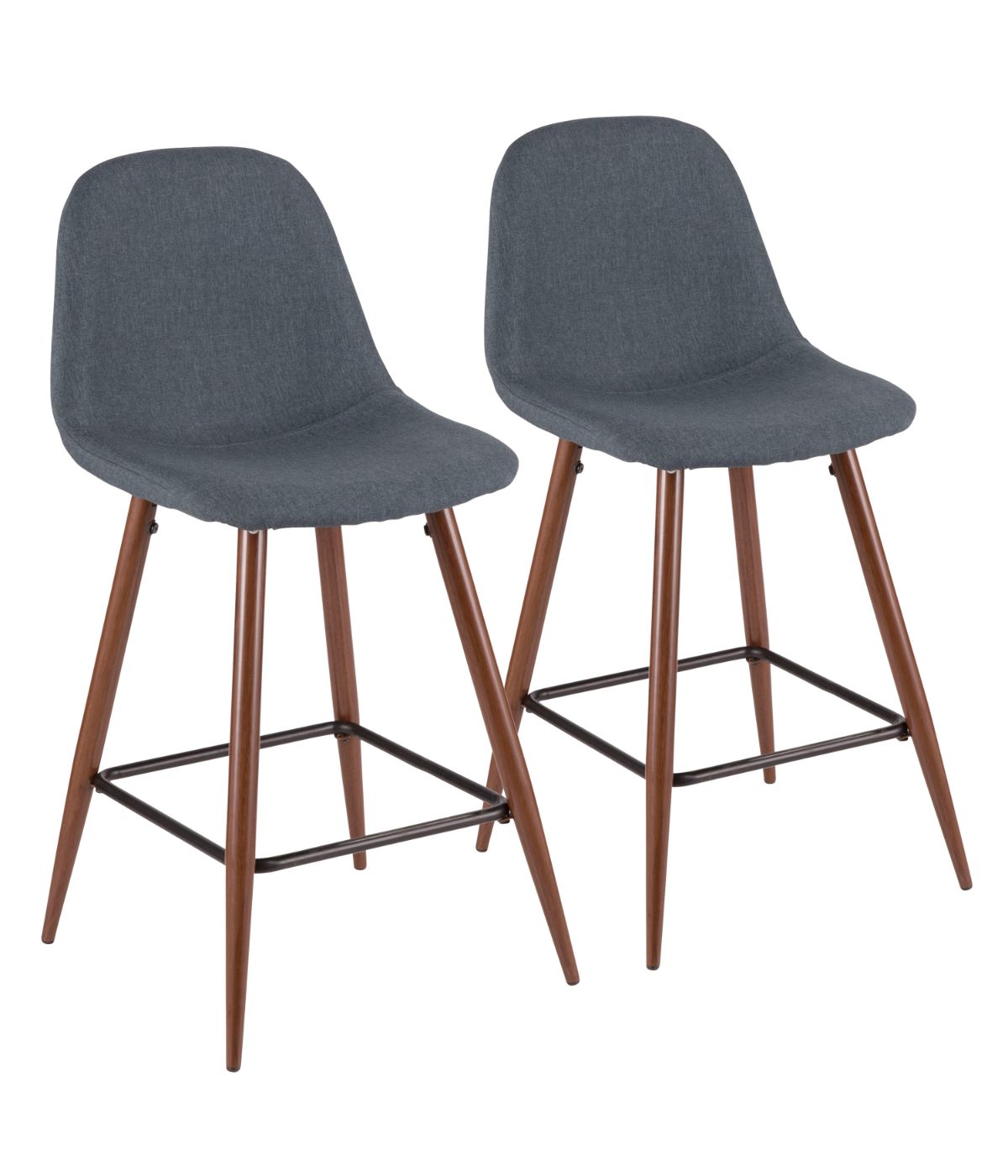  LumiSource Pebble Counter Stool - Set of 2 Walnut & Blue - Walnut & Blue - Bonton