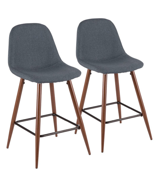 Pebble Counter Stool - Set of 2 Walnut & Blue