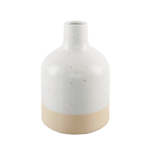 Two-Tone White and Peach Speckled Ceramic Vase