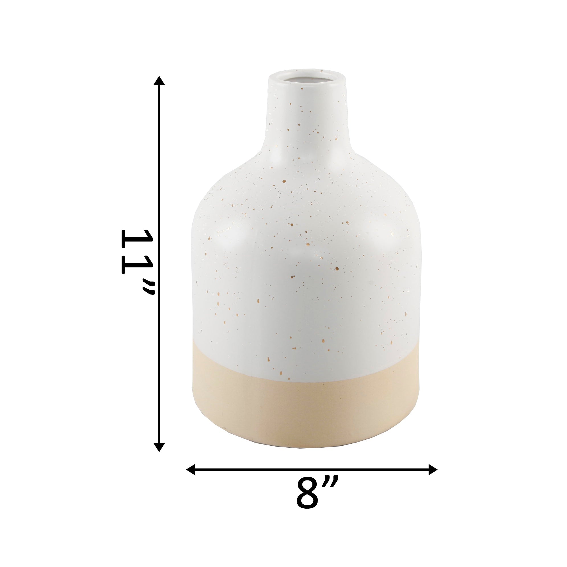  Flora Bunda Two-Tone White and Peach Speckled Ceramic Vase - White - Bonton