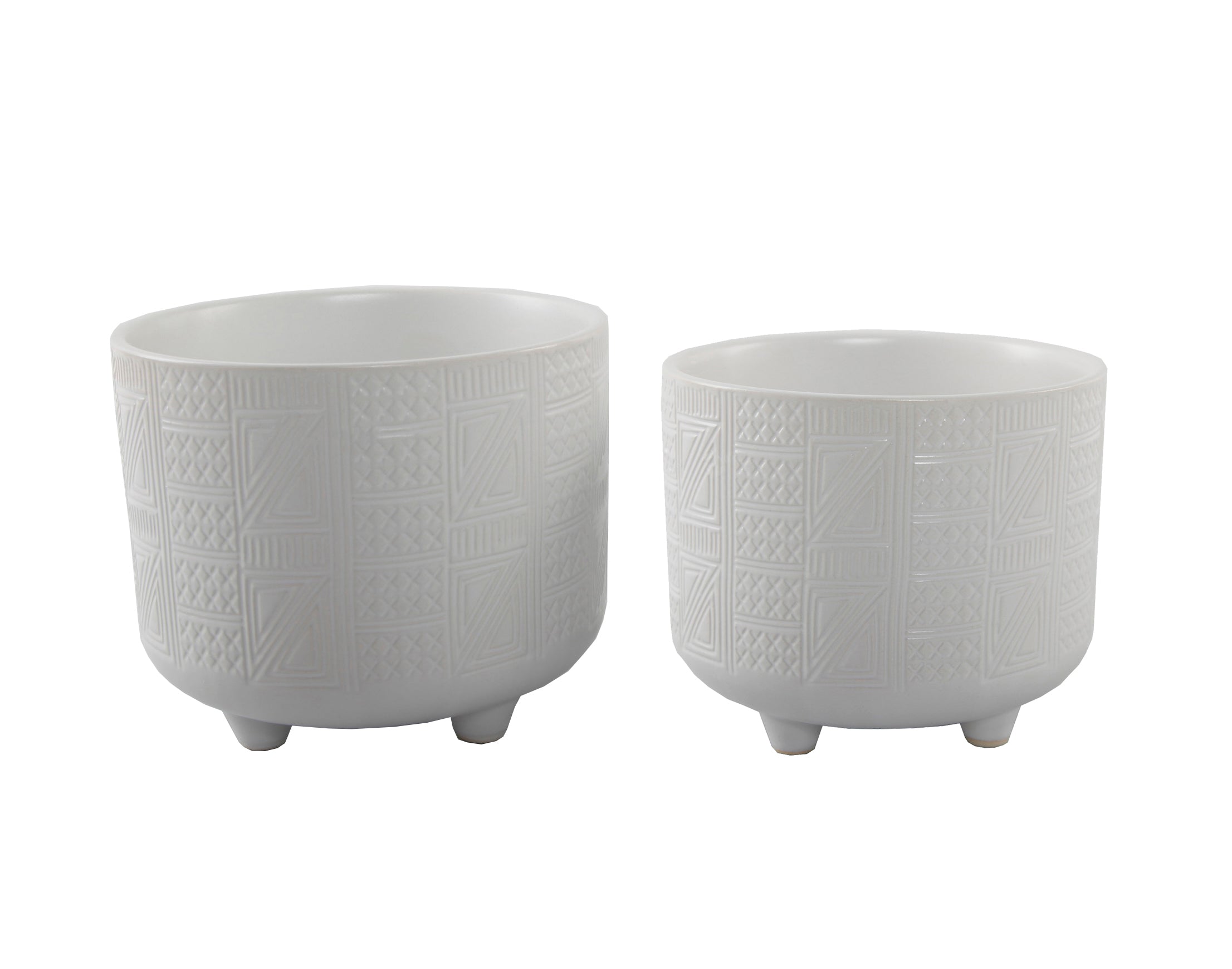  Flora Bunda Set of 2 Raised Embossed White Footed Planters - Matte White - Bonton