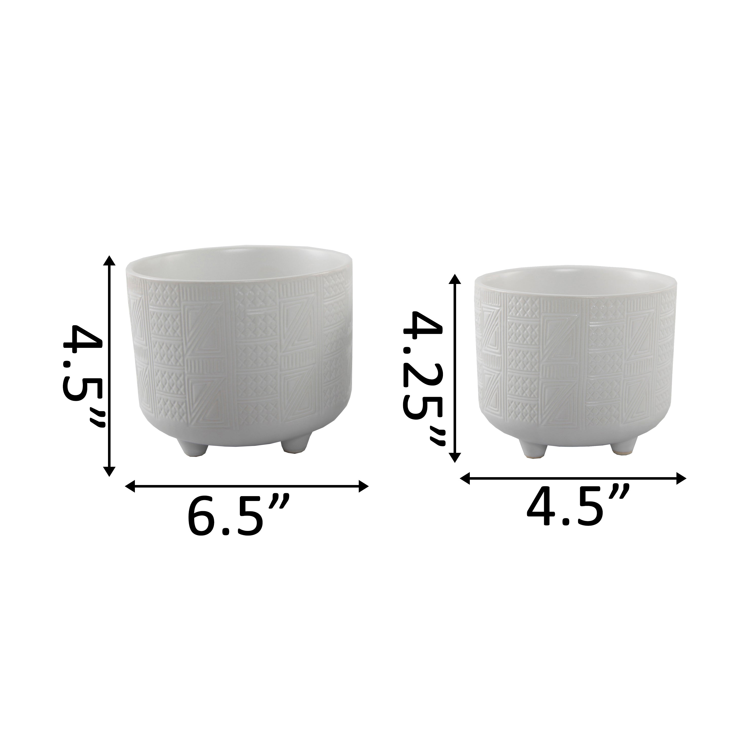  Flora Bunda Set of 2 Raised Embossed White Footed Planters - Matte White - Bonton