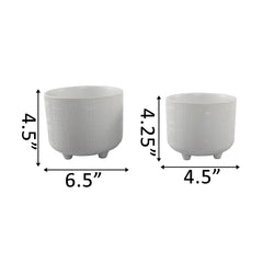 Set of 2 Raised Embossed White Footed Planters