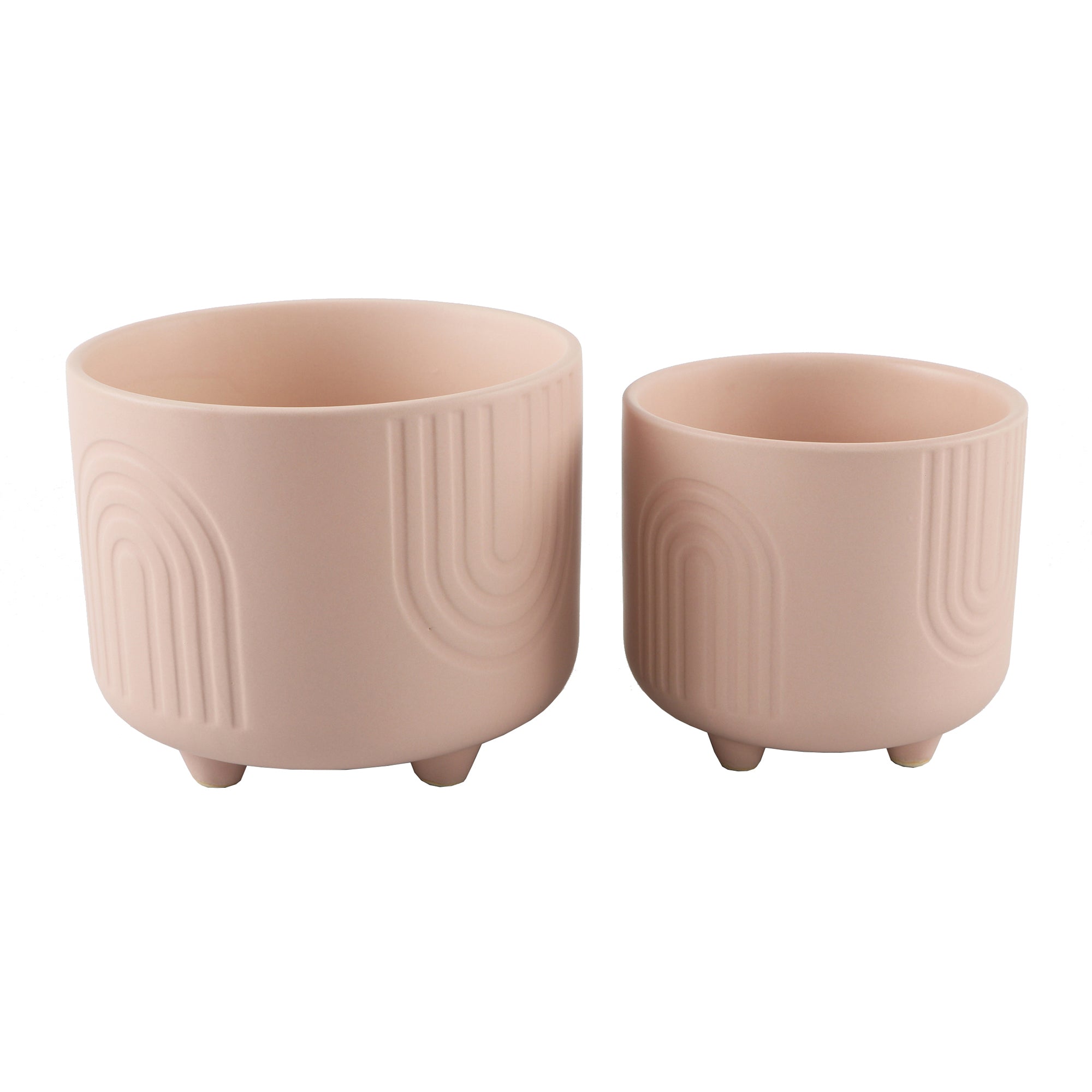  Flora Bunda Set of 2 Matte Peach Midi Ceramic Footed Planters - Matte Peach - Bonton