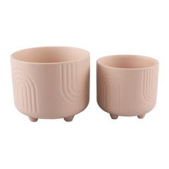 Set of 2 Matte Peach Midi Ceramic Footed Planters