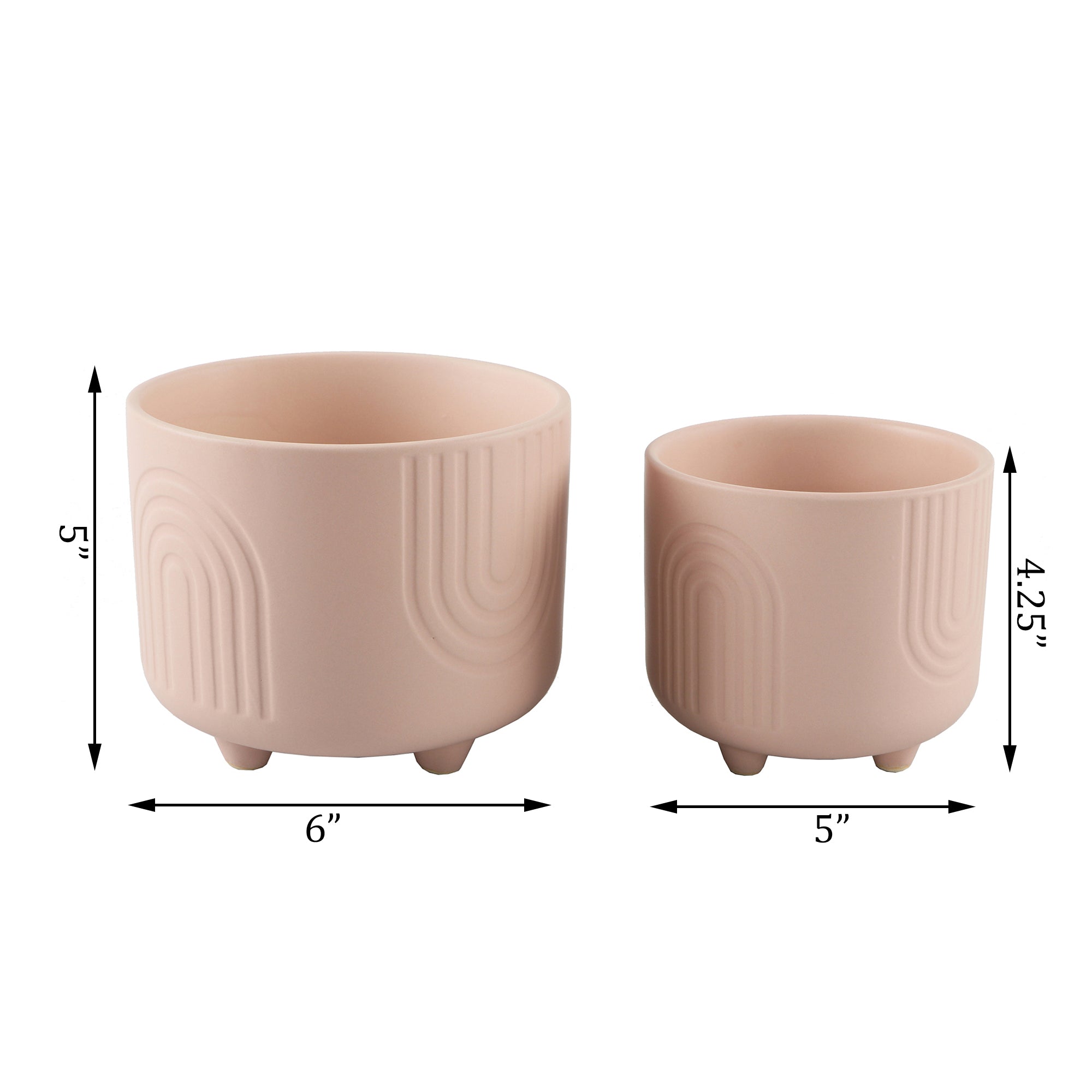  Flora Bunda Set of 2 Matte Peach Midi Ceramic Footed Planters - Matte Peach - Bonton