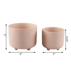 Set of 2 Matte Peach Midi Ceramic Footed Planters