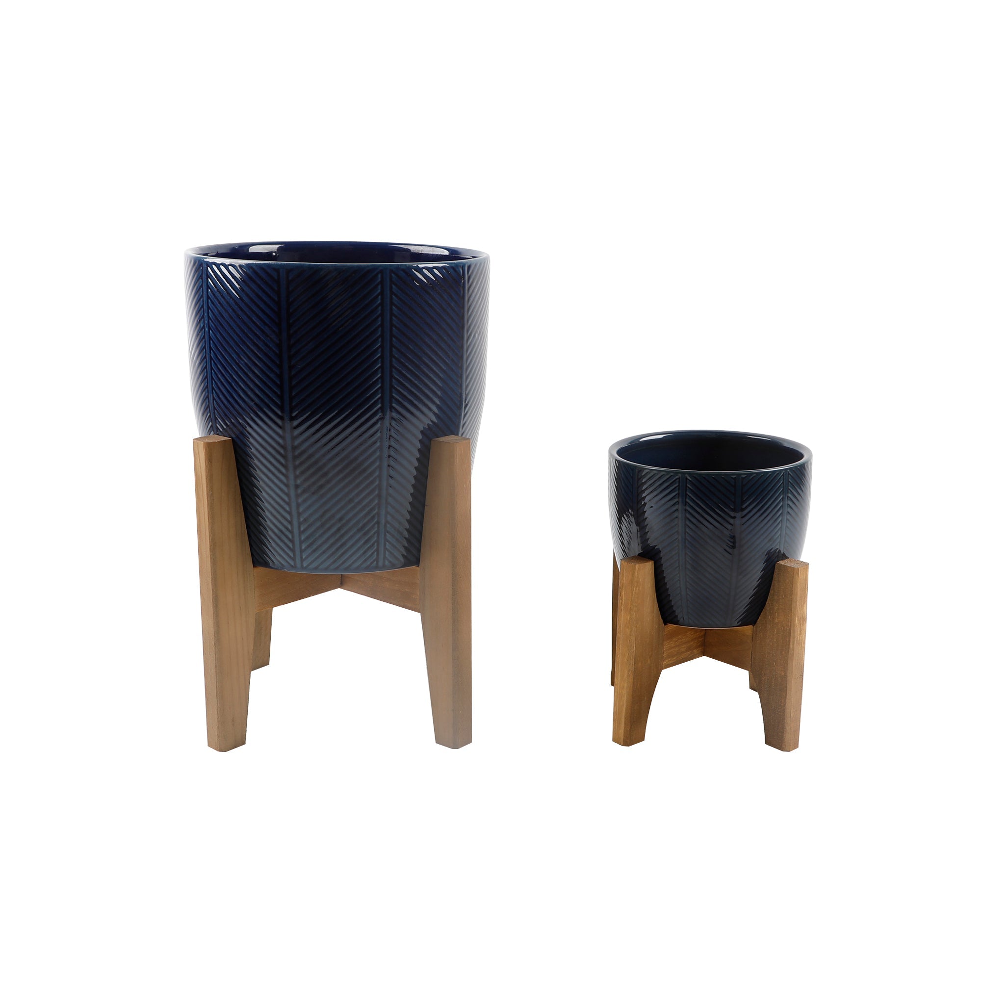  Flora Bunda Set of 2 Navy Planters - Glass Navy - Bonton